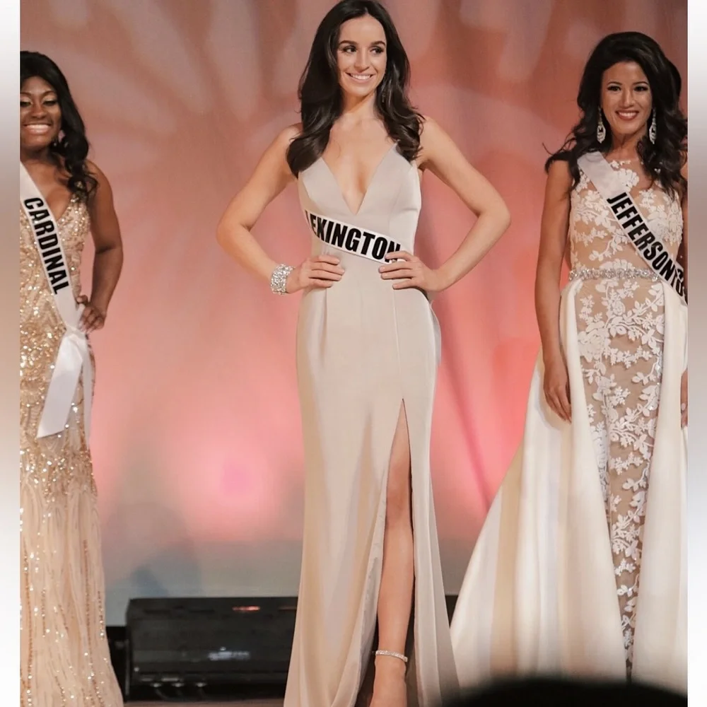 Gray Jovani Lace Up Gown - Picture 2 of 3